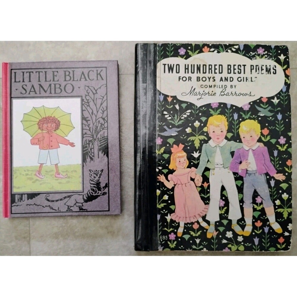 Lot of 2 Vintage Childrens Books Little Black Sambo & Two Hundred Best Poems